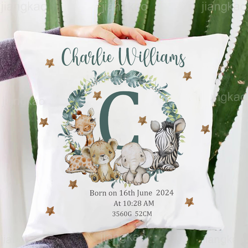 Baby Nursery Cushion - Adı ile kişiselleştirilmiş Safari hayvan yastık