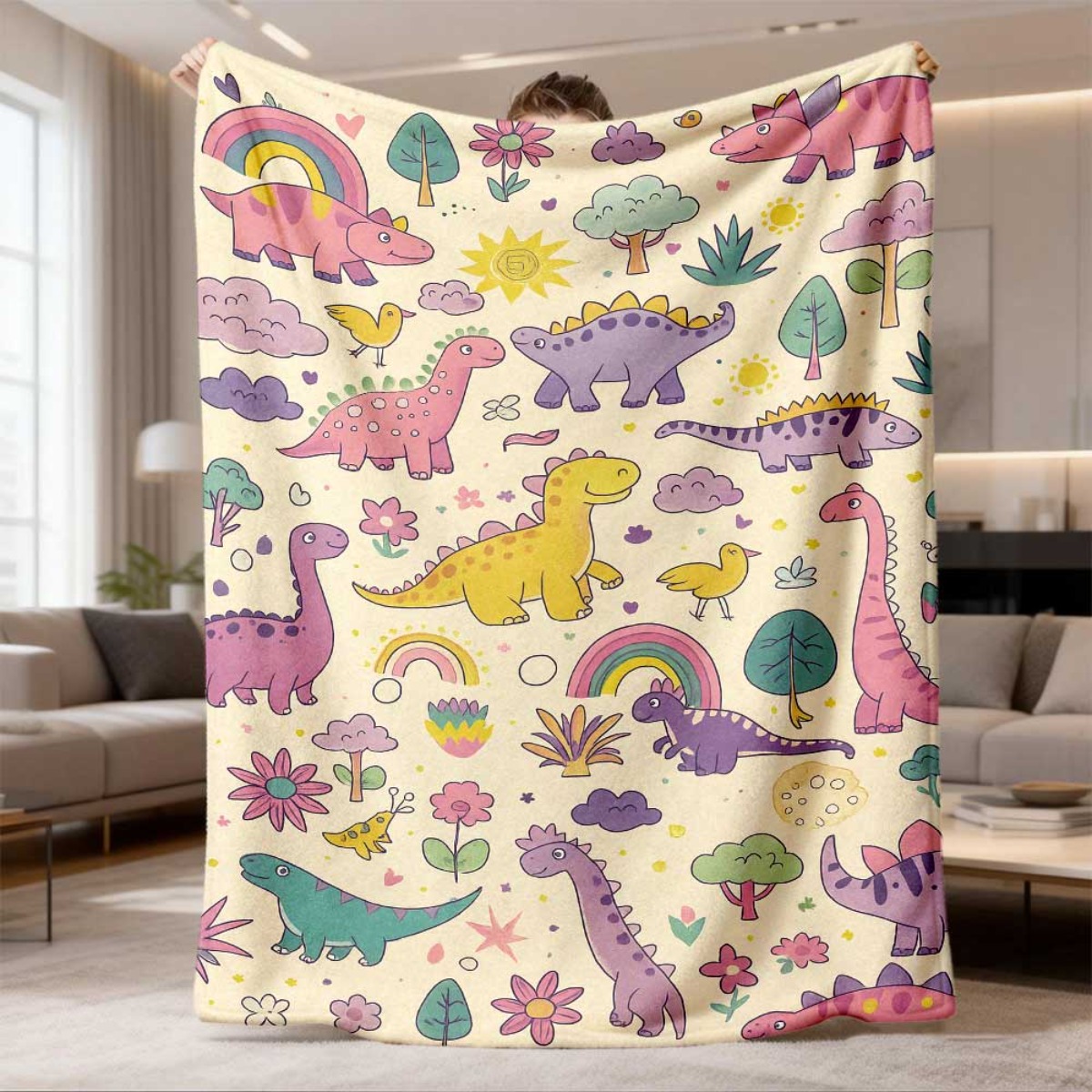 Baby Nursery Themes Girl - Süper Sevimli Dinozor Gökkuşağı Atma Battaniye