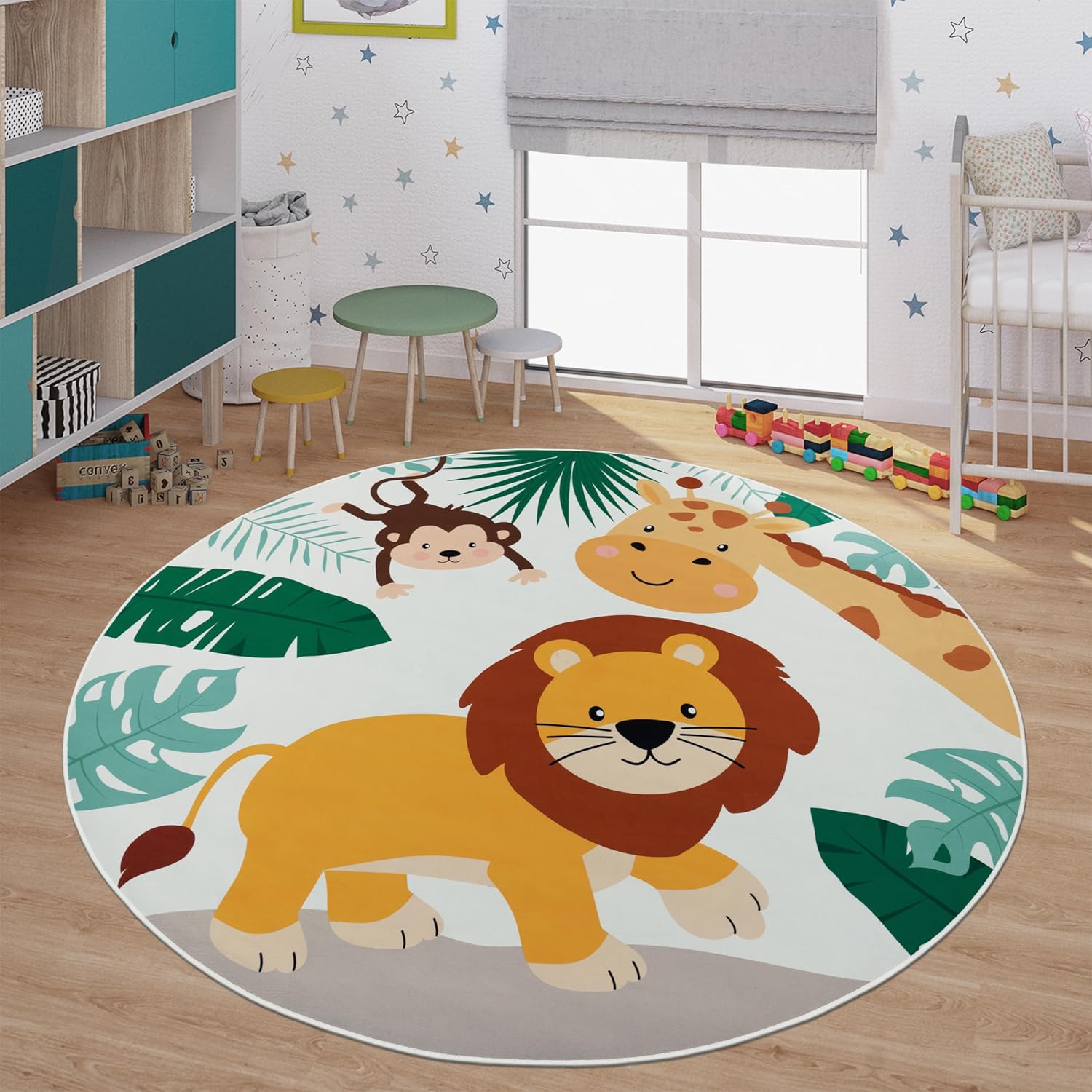 Baby Nursery Jungle Theme - Yumuşak Yuvarlak Orman Hayvanı Desenli Çocuk