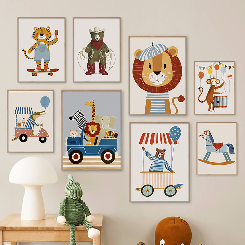 Baby Nursery Wall Art - Komik Karikatür Hayvan Araba Balon Kreş