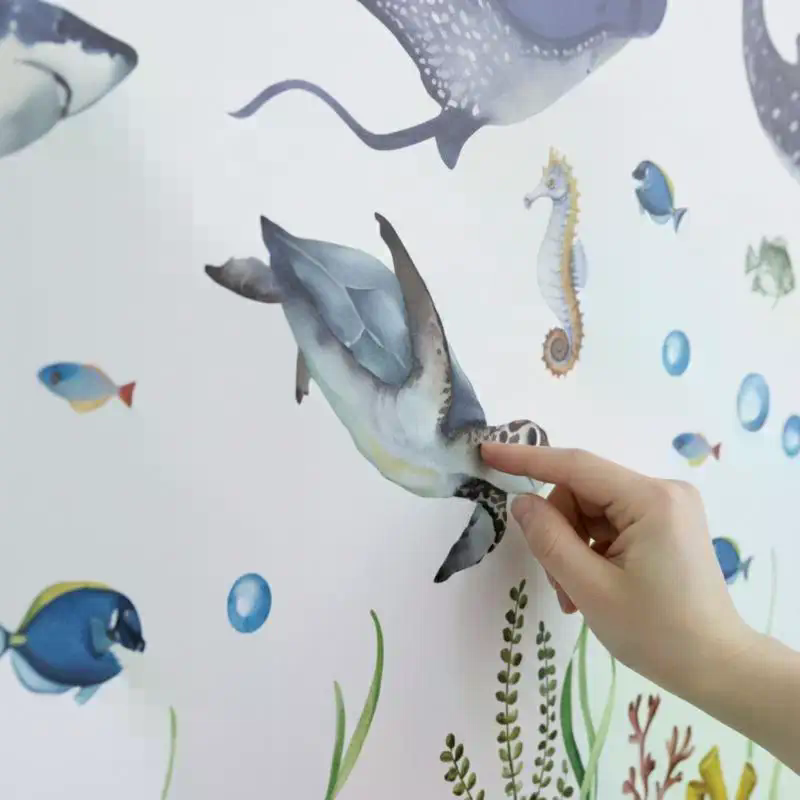 Baby Nursery Wallpaper - Okyanus Yaşamı Duvar Çıkartmaları Suluboya Köpekbalıkları