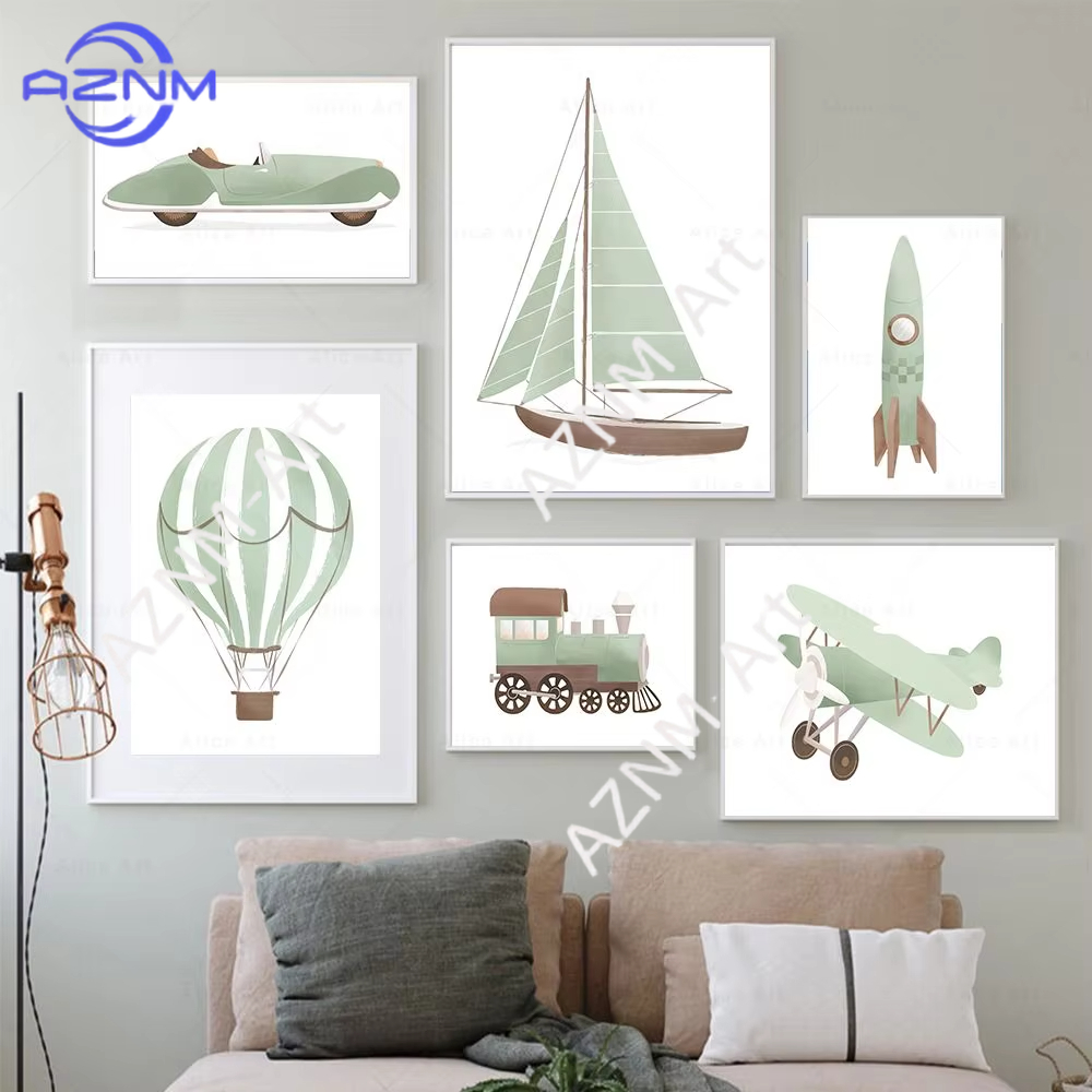Baby Nursery Wall Art - 1 adet uçak sıcak hava balonu