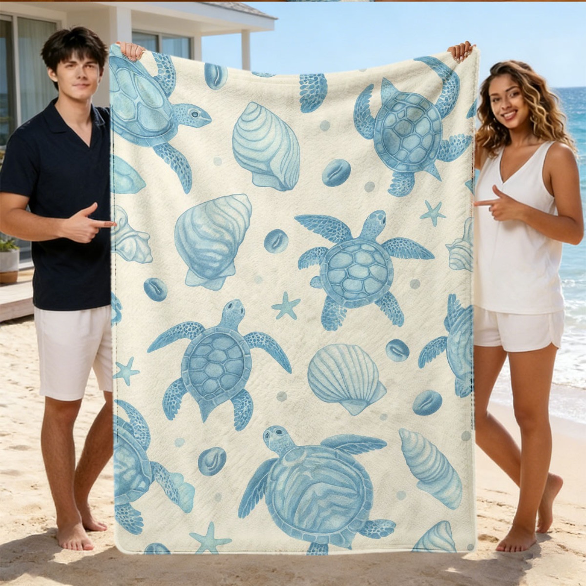 Baby Nursery Ocean Theme - Sevimli Okyanus Temalı Kaplumbağa Plaj Battaniyesi,