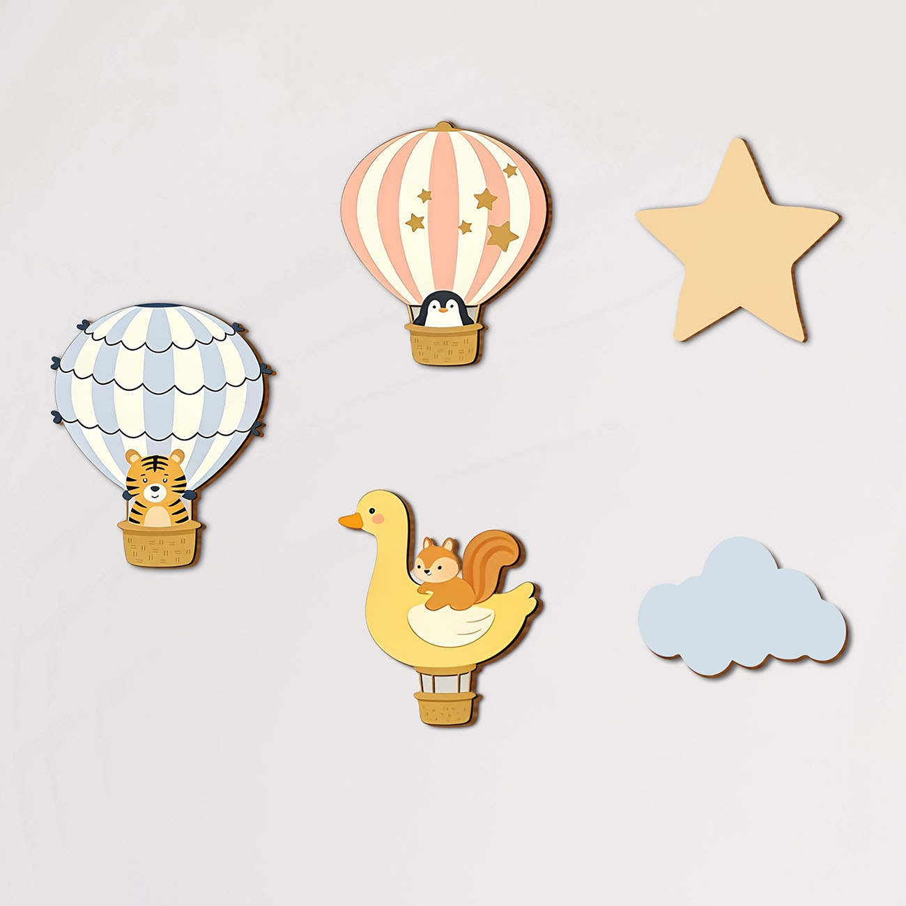 Baby Nursery Wallpaper - 5 Adet Hayvan Sıcak Hava Balonu