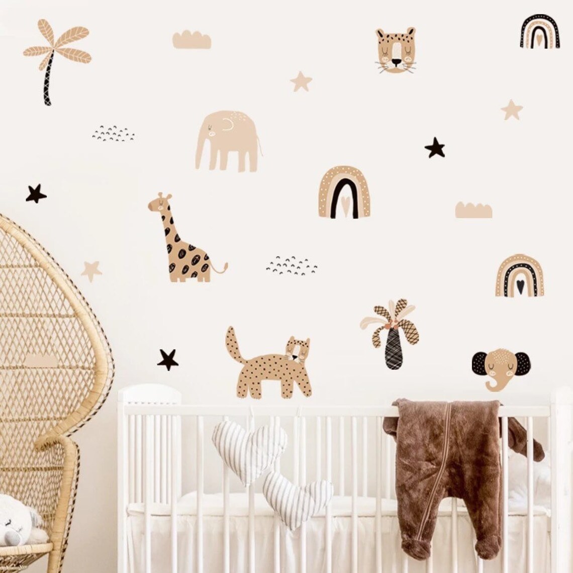 Baby Nursery Wallpaper - Boho Karikatür Gökkuşağı Yıldız Sevimli Hayvan
