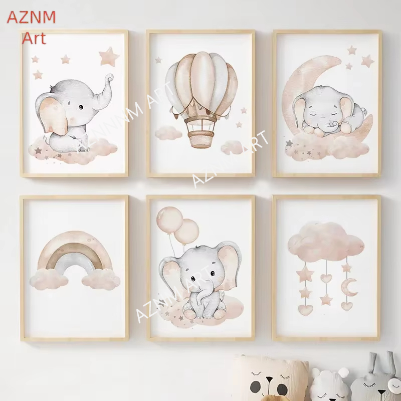 Fil Balon Gökkuşağı Ay Yıldız  - Baby Nursery Wall Art incelemesi ve fiyatı