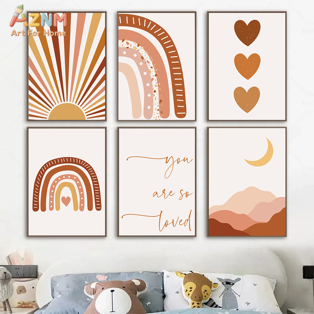 AZNM Boho Güneş Ay Gökkuşağı K - Baby Nursery Wall Art incelemesi ve fiyatı