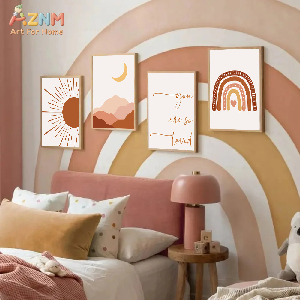 AZNM Boho Güneş Ay Gökkuşağı K - Baby Nursery Wall Art incelemesi ve fiyatı
