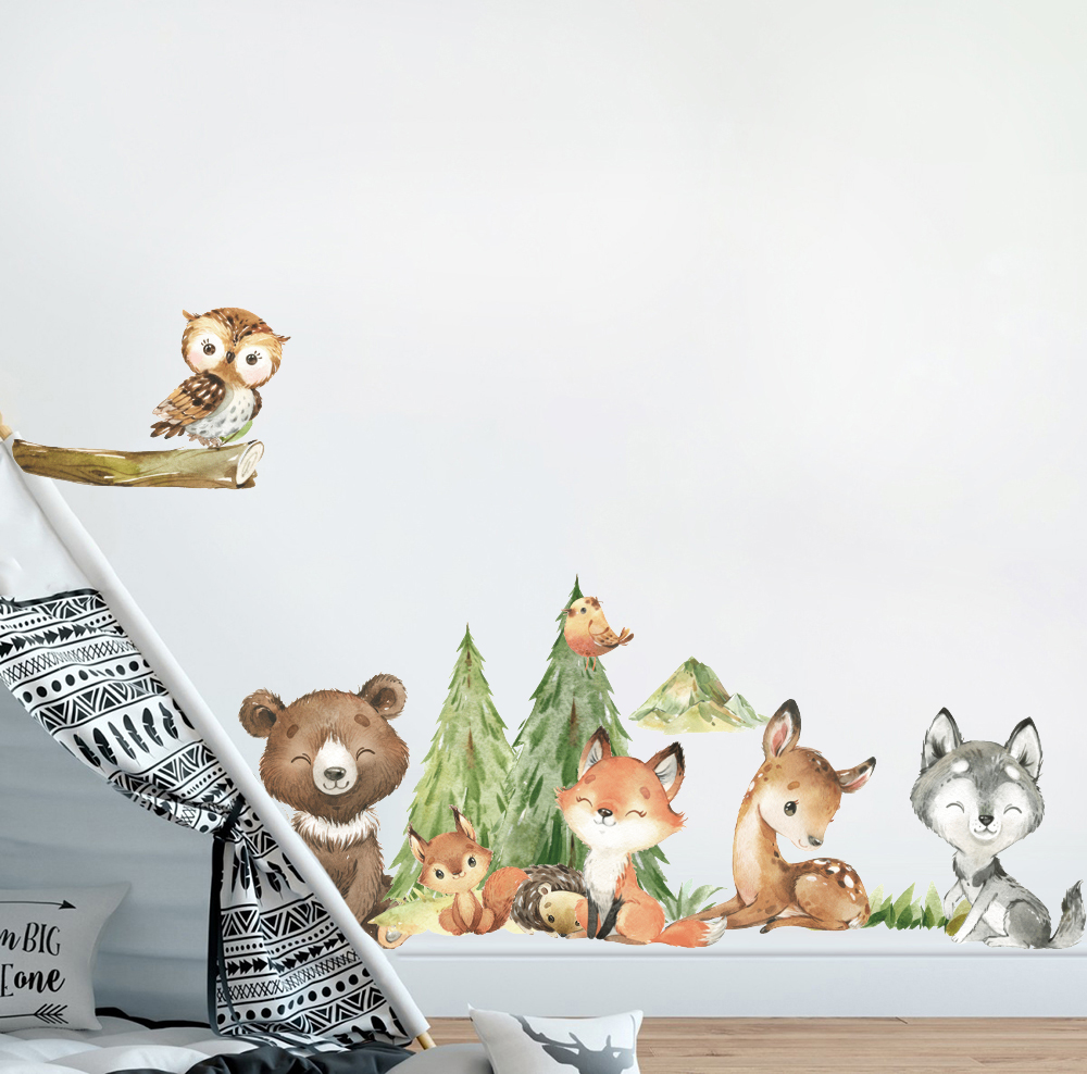 Karikatür Suluboya Orman Hayva - Baby Nursery Wallpaper incelemesi ve fiyatı