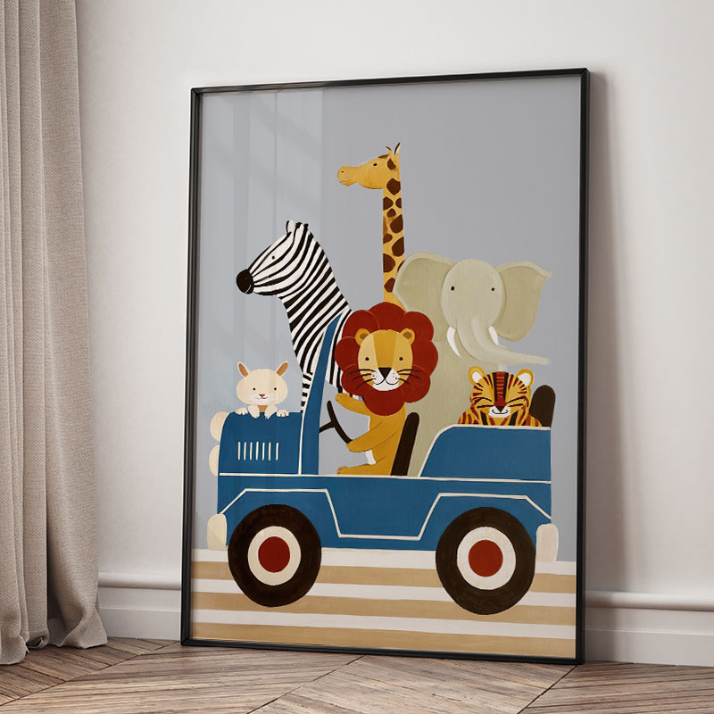 Komik Karikatür Hayvan Araba B - Baby Nursery Wall Art incelemesi ve fiyatı