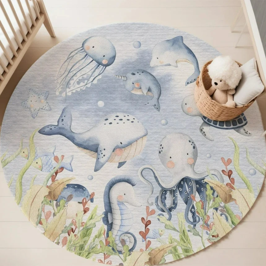 Mavi Deniz Hayvanı Yuvarlak Ha - Baby Nursery Mat incelemesi ve fiyatı